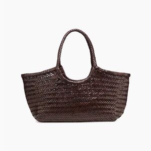 Dragon Diffusion Nantucket Woven Leather Basket Bag- Dark Brown